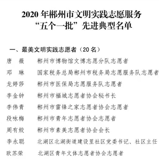 宜章县这些集体和个人荣获郴州市2020年文明实践志愿服务典型